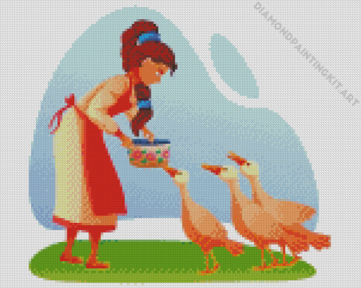 Girl With Geese Diamond Painting