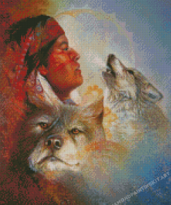 Native Wolf Boy Diamond Painting