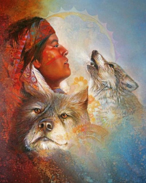 Native Wolf Boy Diamond Painting