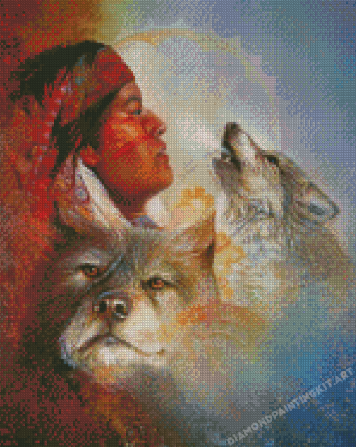 Native Wolf Boy Diamond Painting