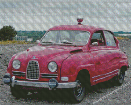 Red Saab Car Diamond Painting