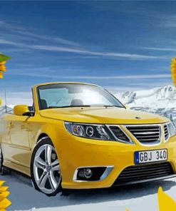 Yellow Saab Car Diamond Painting