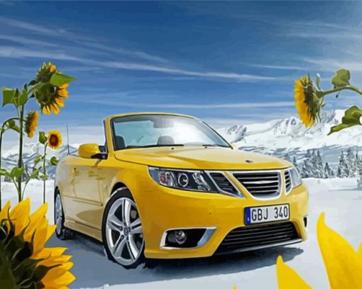 Yellow Saab Car Diamond Painting