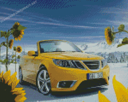 Yellow Saab Car Diamond Painting