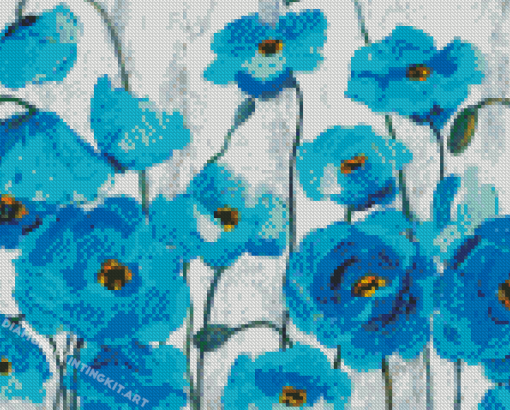 Abstract Blue Poppies Diamond Painting