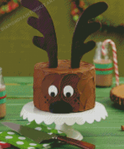 Brown Christmas Reindeer Cake Diamond Painting