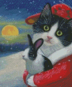 Cat With Bunny Diamond Painting