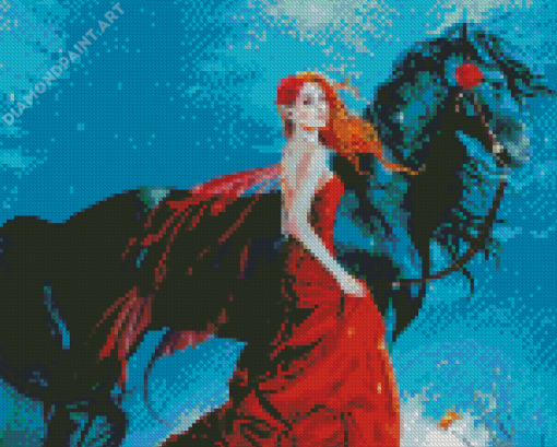 Black Horse And Fairy Diamond Painting