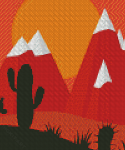 Cactus Near Mountain Illustration Diamond Painting