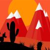 Cactus Near Mountain Illustration Diamond Painting