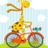 Cartoon Giraffe On Bicycle Diamond Painting