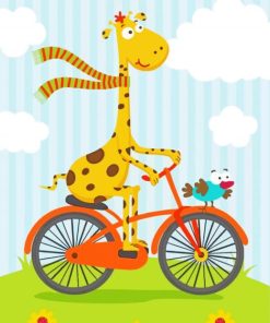 Cartoon Giraffe On Bicycle Diamond Painting