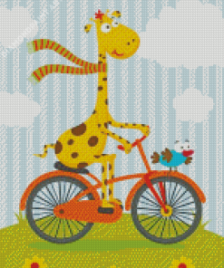 Cartoon Giraffe On Bicycle Diamond Painting