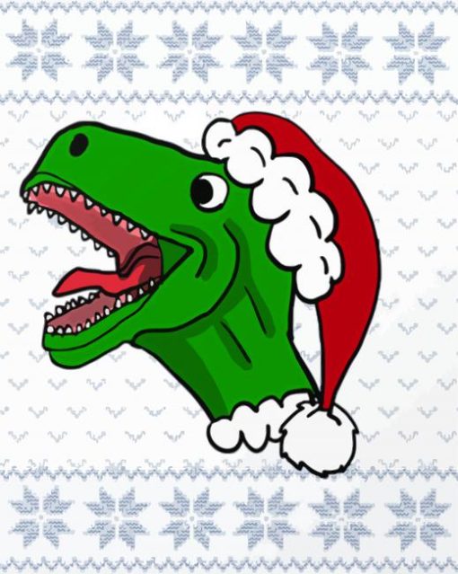 Dinosaur With Hat Christmas Diamond Painting