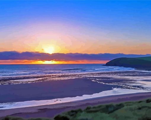 Croyde Beach At Sunset Diamond Painting