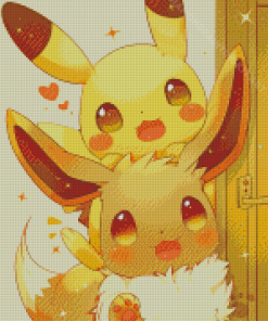 Cute Pikachu And Eevee Diamond Painting