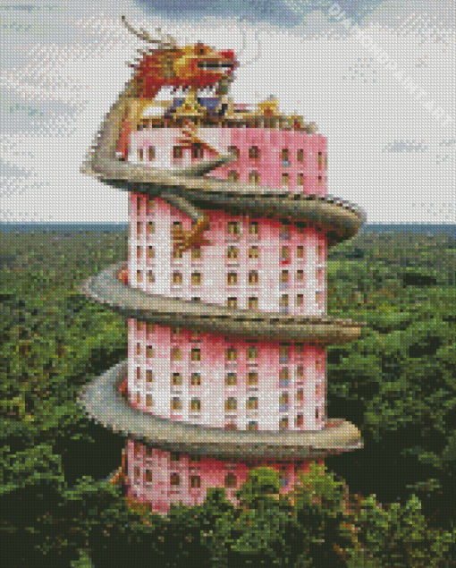 Dragon Pink Tower Diamond Painting