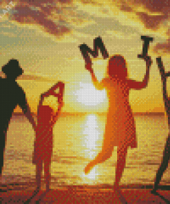 Family Beach At Sunset Diamond Painting