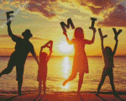 Family Beach At Sunset Diamond Painting