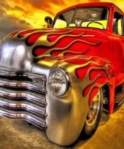 Flames On Vintage Truck Diamond Painting