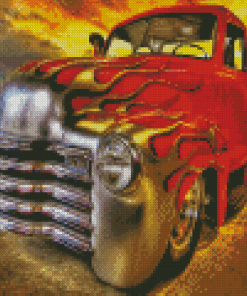 Flames On Vintage Truck Diamond Painting