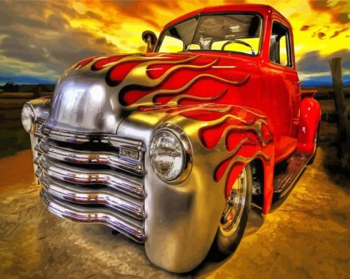 Flames On Vintage Truck Diamond Painting