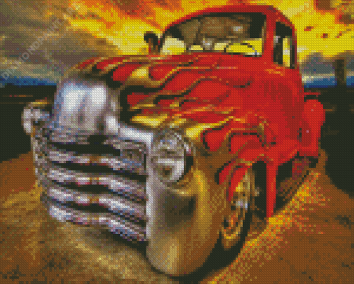 Flames On Vintage Truck Diamond Painting