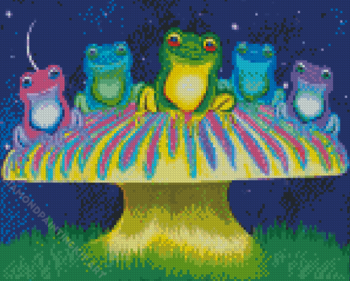 Frogs On Mushrooms Diamond Painting