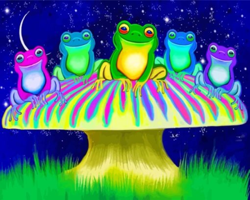 Frogs On Mushrooms Diamond Painting