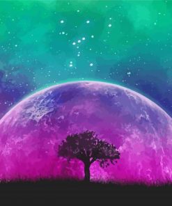 Galaxy Moon Tree Diamond Painting