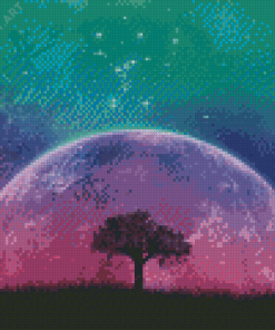 Galaxy Moon Tree Diamond Painting