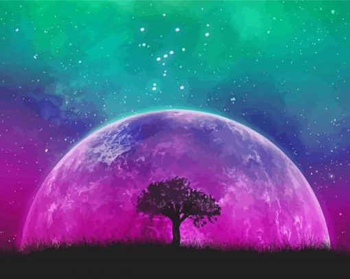 Galaxy Moon Tree Diamond Painting