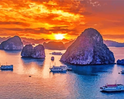 Ha Long Bay Vietnam At Sunset Diamond Painting