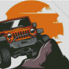 Illustration Orange Jeep Car Diamond Painting