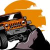 Illustration Orange Jeep Car Diamond Painting