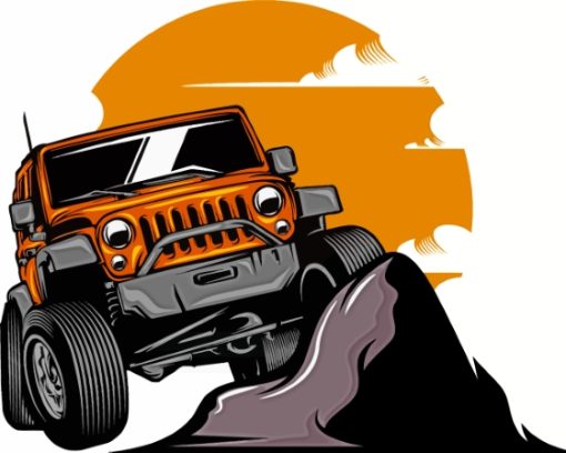 Illustration Orange Jeep Car Diamond Painting