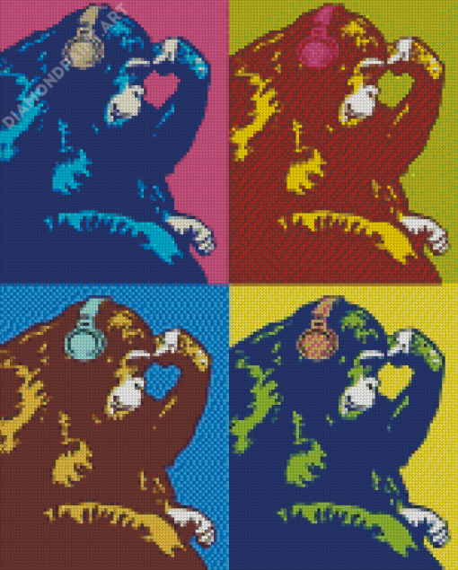 Pop Art Gorilla With Headphones Diamond Painting