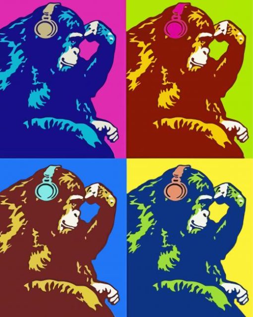 Pop Art Gorilla With Headphones Diamond Painting