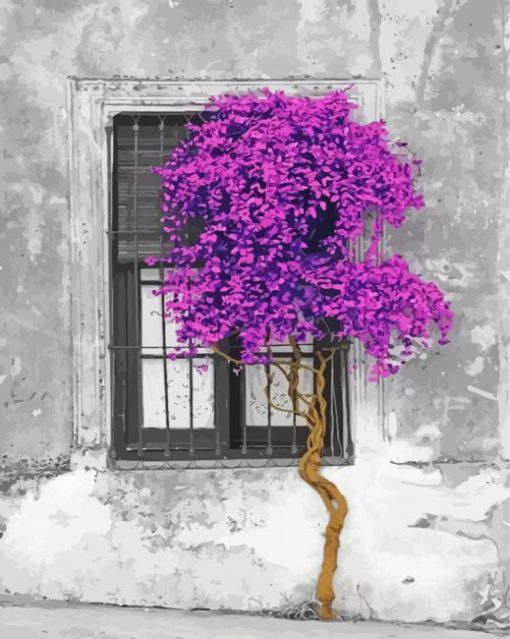 Purple Tree Window Diamond Painting