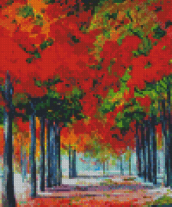 Red Alley Trees Diamond Painting