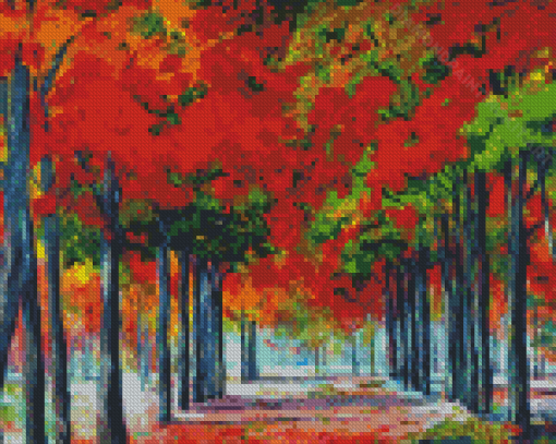 Red Alley Trees Diamond Painting