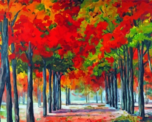 Red Alley Trees Diamond Painting