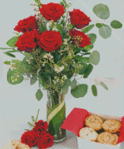 Roses With Valentine Cookies Diamond Painting