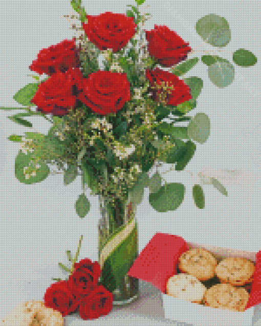 Roses With Valentine Cookies Diamond Painting