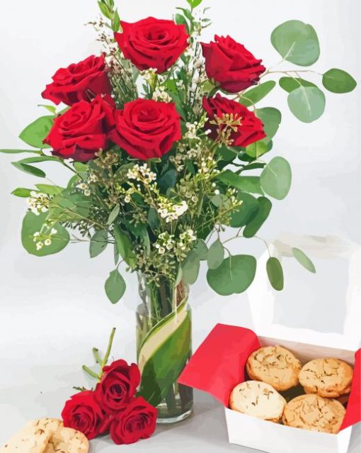 Roses With Valentine Cookies Diamond Painting