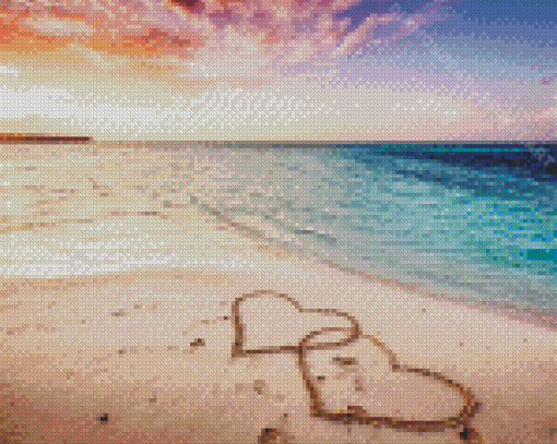 Romantic Hearts On Beach Diamond Painting