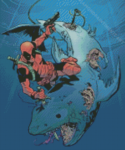 Shark And Deadpool Fighting Diamond Painting