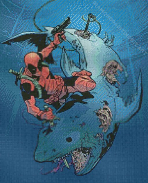 Shark And Deadpool Fighting Diamond Painting