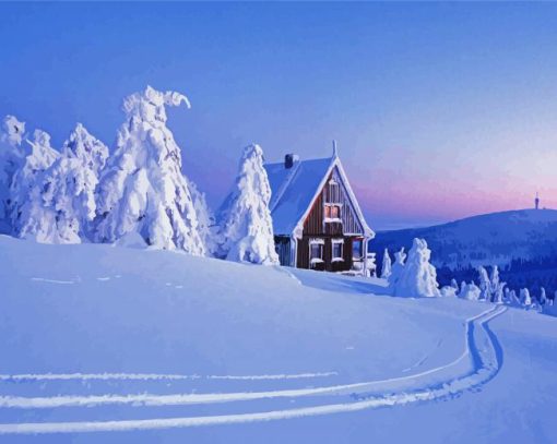 Snow Covered Trees And House Diamond Painting