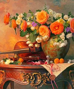 Still Life Roses And Violin Diamond Painting